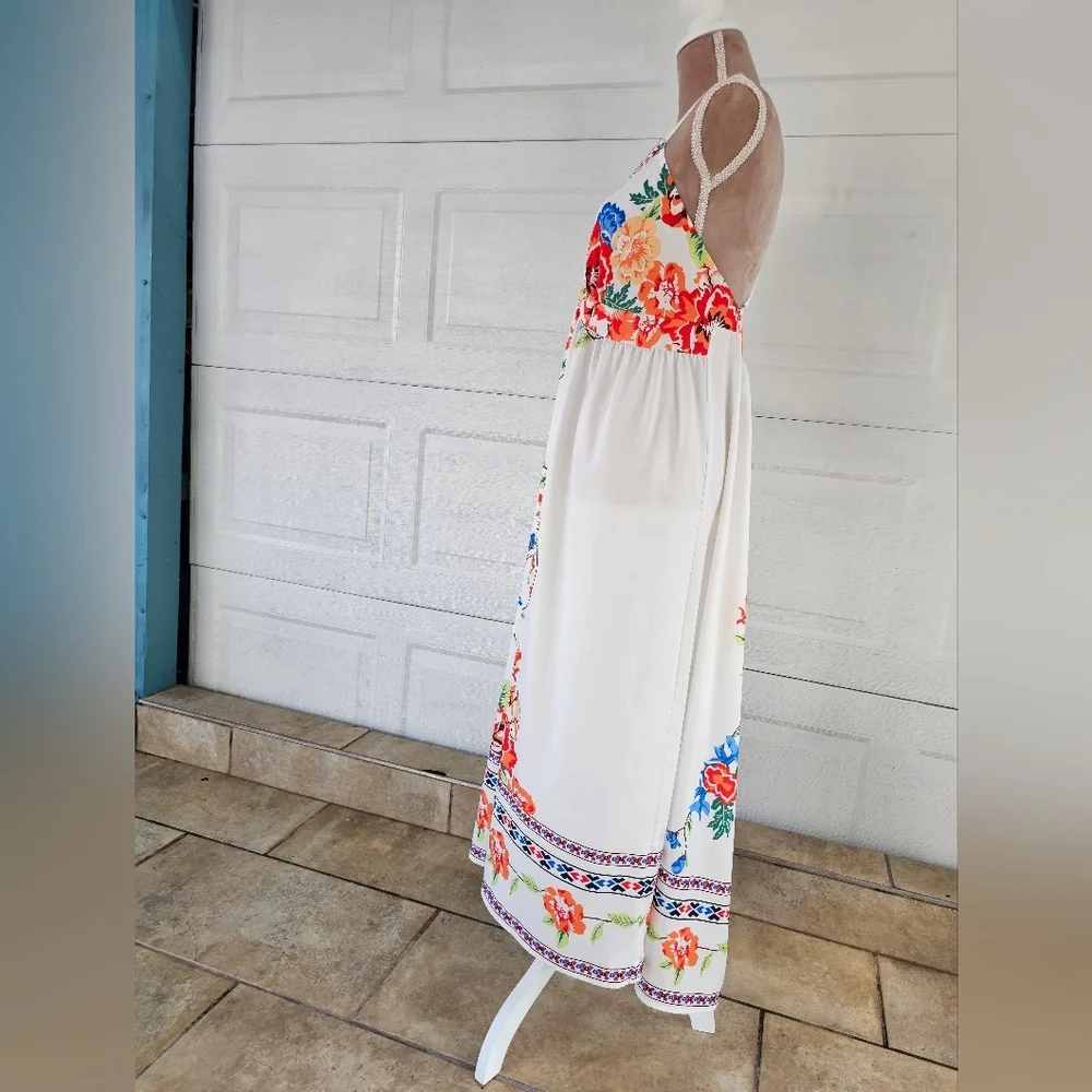 Shein Curve Woman Floral Maxi Dress Boho Summer Beach Backless Strappy Sundress - Picture 3 of 16